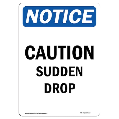 Signmission Safety Sign, OSHA Notice, 18" Height, Aluminum, Caution Sudden Drop Sign, Portrait OS-NS-A-1218-V-10513